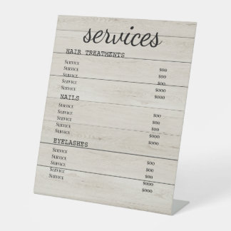 Rustikales Wood Salon Service Menü Signierung Sockelschild