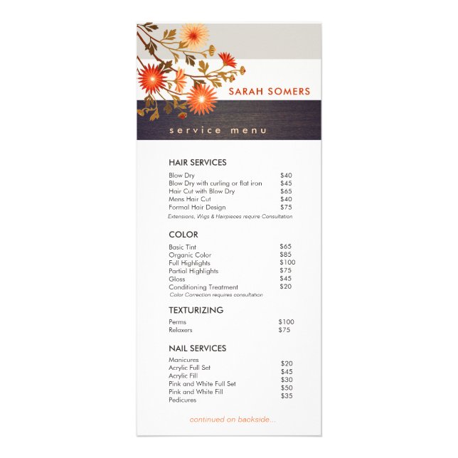 Rustikales Wood Stripe Wild Blume Salon Service Me Werbekarte (Vorne)
