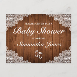 Rustikales Wood & White Lace Baby Dusche Ankündigungspostkarte