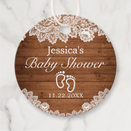 Rustikales Wood & White Lace Baby Dusche Geschenkanhänger