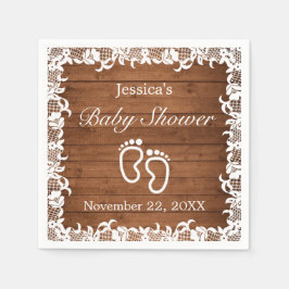Rustikales Wood & White Lace Baby Dusche Serviette