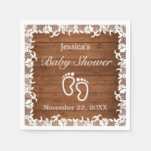 Rustikales Wood & White Lace Baby Dusche Serviette