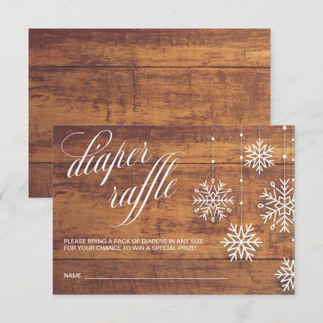 Rustikales Wood Winter BabyDusche Windel Raffle Ti Begleitkarte (Vorne/Hinten)