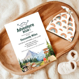 Rustikales Woodland Animals Adventure Baby Showein Einladung