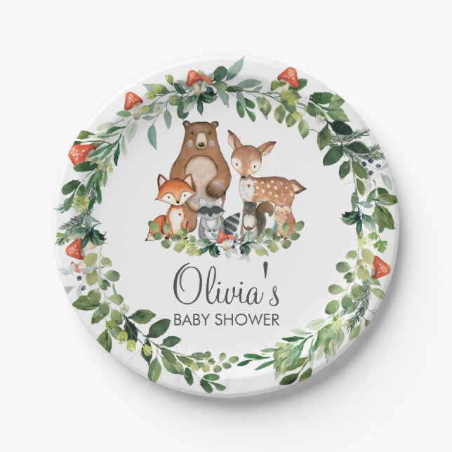 Rustikales Woodland Animals Baby Shower Boy Girl Pappteller (Vorderseite)