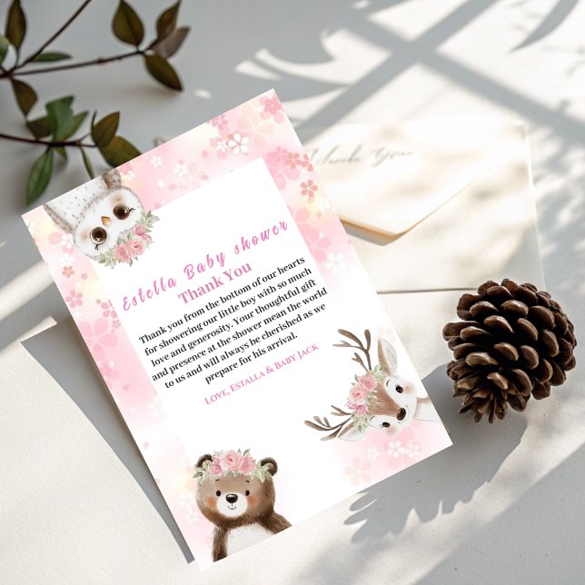 Rustikales Woodland Baby Girl Danke Karte (Von Creator hochgeladen)