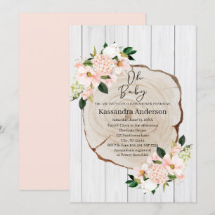 Rustikales Woodland Blush Floral Baby Dusche Einladung