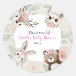 Rustikales Woodland Boho Girl Babydusche Runder Aufkleber