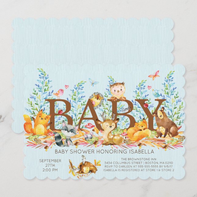 Rustikales Woodland Boysl Kinderdusche Einladung (Vorne/Hinten)