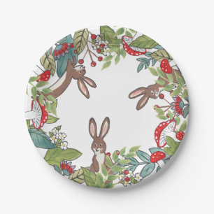 Rustikales Woodland Bunny Rabbit Mushroom Berry Bl Pappteller