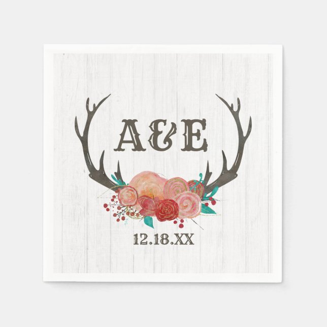 Rustikales Woodland Deer Antler Boho Wedgram Serviette (Vorderseite)