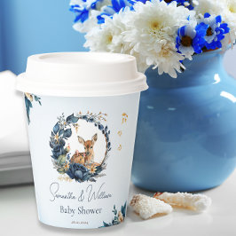 Rustikales Woodland Deer Baby Dusche Blauer Blume Pappbecher