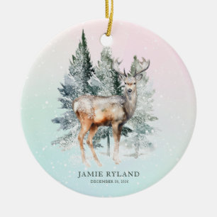 Rustikales Woodland Deer Baby Foto Keepake Keramik Ornament