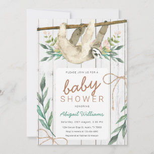 Rustikales Woodland Floral Jungle Sloth Babydusche Einladung