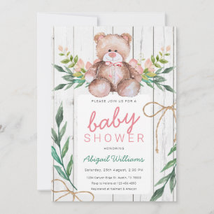 Rustikales Woodland Floral Teddy Bear Baby Dusche Einladung