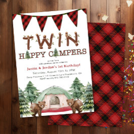 Rustikales Woodland Twins One Happy Camper Geburts Einladung