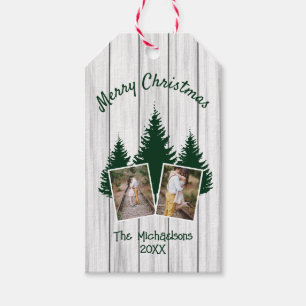Rustikales Woodland Weihnachts-Foto Geschenkanhänger