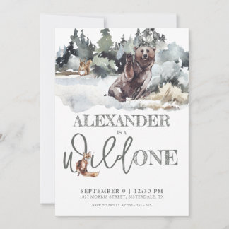 Rustikales Woodland Wild 1 1. Geburtstag Einladung