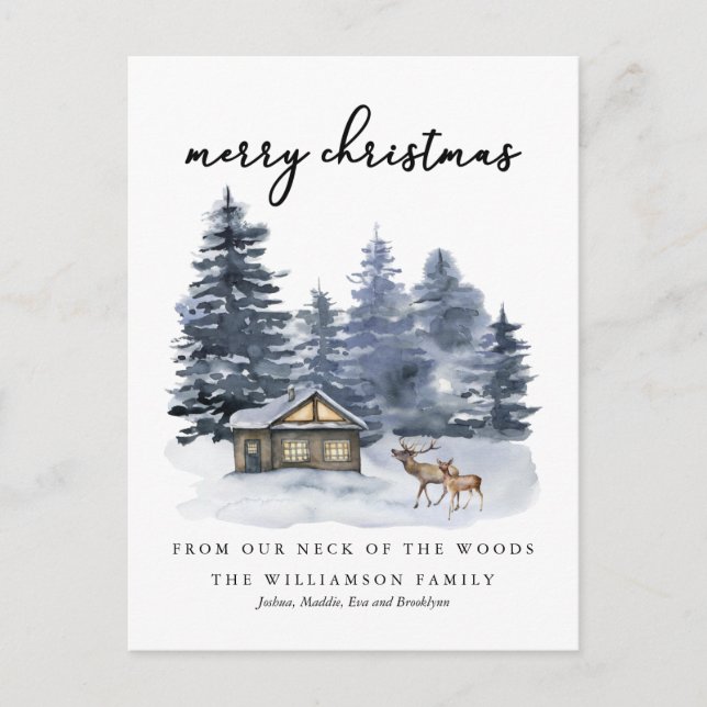Rustikales Woodlands Frohe Weihnachten Postkarte (Vorderseite)