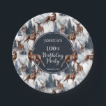 Rustikales Woodsy Deer | Forest 100. Geburtstagspa Pappteller<br><div class="desc">Feiern Sie seinen Geburtstag im rustikalen Holzstil mit diesem Hirschmuster,  dem Outdoor-Design der "Birthday Party" mit einer Vielfalt an Hirschen mit immergrünen Tannenbäumen,  Bergen und Schnee auf weißem Hintergrund und einem rustikalen Imitat mit dunklem Holzhintergrund. Composite Design von Holiday Hearts Designs.</div>