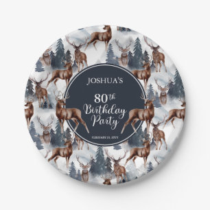Rustikales Woodsy Deer Forest 80. Geburtstagspar Pappteller