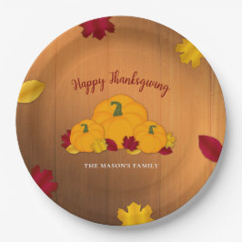 Rustikales Woodsy Erntedank Pumpkins & Herbstlaubs Pappteller