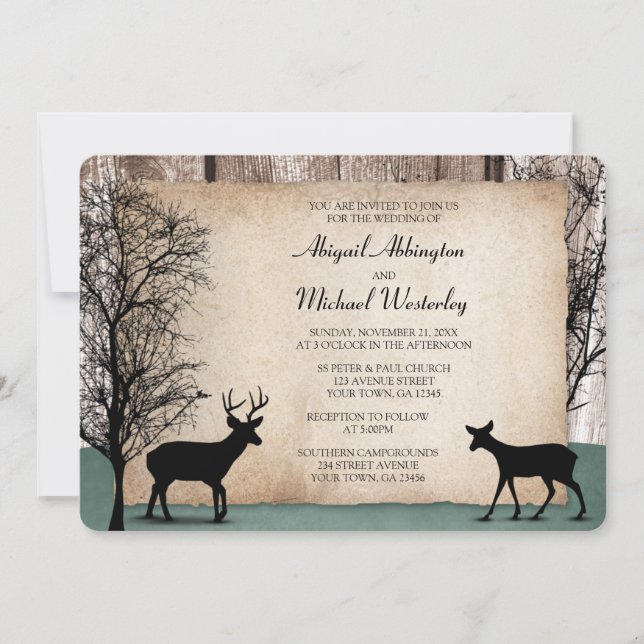 Rustikales Woodsy-Hirsch-Hochzeitsempfang Einladung (Vorderseite)