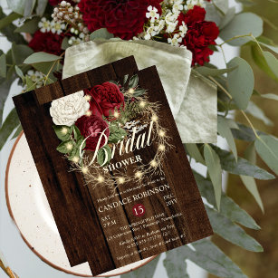 Rustikales Woodsy Lighted Wreath Brautparty Einladung