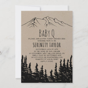 Rustikales Woodsy Mountain Baby Q Einladung
