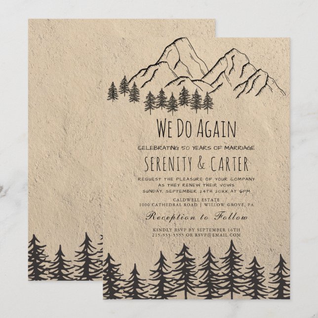 Rustikales Woodsy Mountain Vow Erneuerbare Einladu Einladung (Vorne/Hinten)
