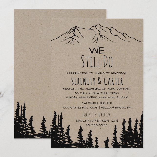 Rustikales Woodsy Mountain Vow Renewal Einladung (Vorne/Hinten)