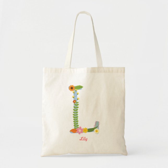 Rustikales wunderliches Blumen-Monogramm (L) Tragetasche (Vorne)