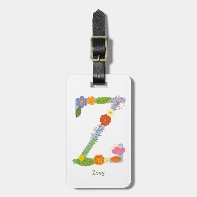 Rustikales wunderliches Blumen-Monogramm (Z) Gepäckanhänger (Vorderseite vertikal)