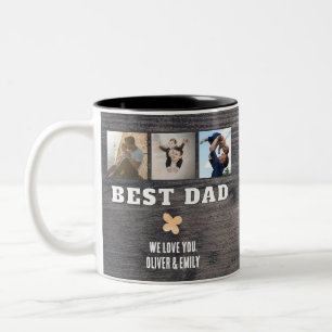 Rustikalisches Holz Bestes Papa 3 Foto Collage And Zweifarbige Tasse
