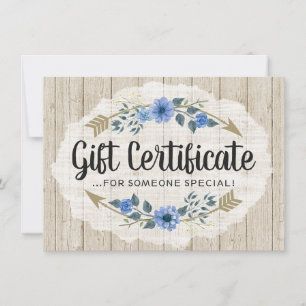 Rustikalisches Holz & Boho-Pfeil-Geschenkgutschein