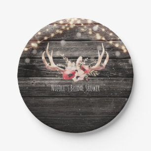 Rustikalisches Holz & Lichter Florale Geweihe Boho Pappteller