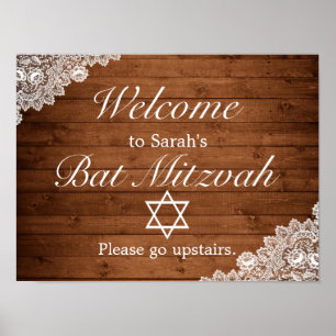 Rustikalisches Holz & Spitze Bar Mizwa Willkommens Poster