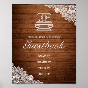 Rustikalisches Holz & Spitze Foto-Gästebuch-Hochze Poster