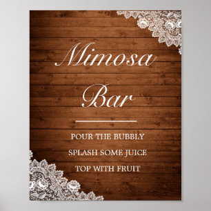 Rustikalisches Holz & Weißer Spitze Mimosa-Bar-Hoc Poster