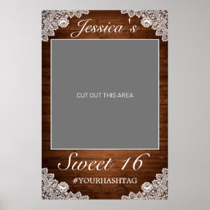 Rustikalisches Holz & Weißer Spitzen Sweet 16 Foto Poster