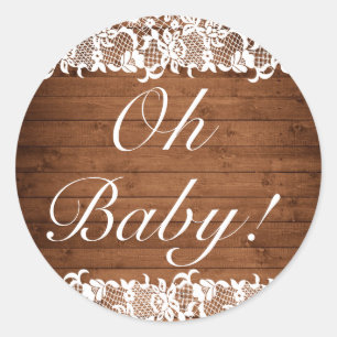 Rustikalisches Holz & Weißspitze OH BABY Runder Aufkleber