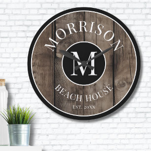 Rustikalisches Holzmonogramm Familienname Große Wanduhr