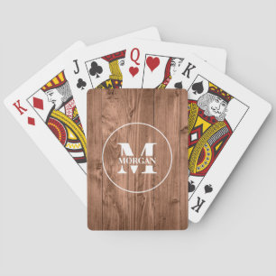 Rustikalisches Holzmonogramm Personalisierter Anfa Spielkarten