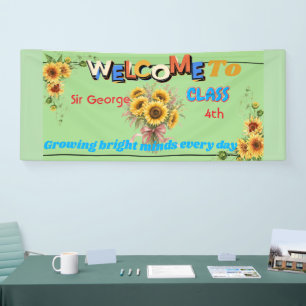 Rustikalisches Meergrün Sonnenblume Lehrer Klassen Banner