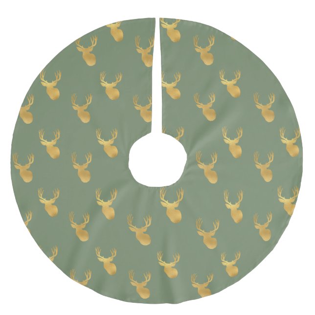Rustikalisches Olivgrün Goldhirsch Weihnachten Polyester Weihnachtsbaumdecke (Vorderseite)