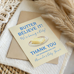Rustikalisches Thema Buttergelb Blau Babyparty Dankeskarte
