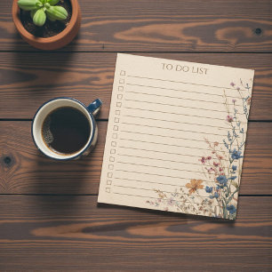 Rustikalisches Wildblumen-To-Do-Liste-Lehrergesche Notizblock
