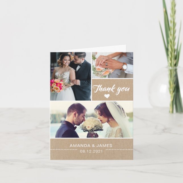 Rustikalkraft| Hochzeitliches Foto Dankeskarte (Vorderseite)