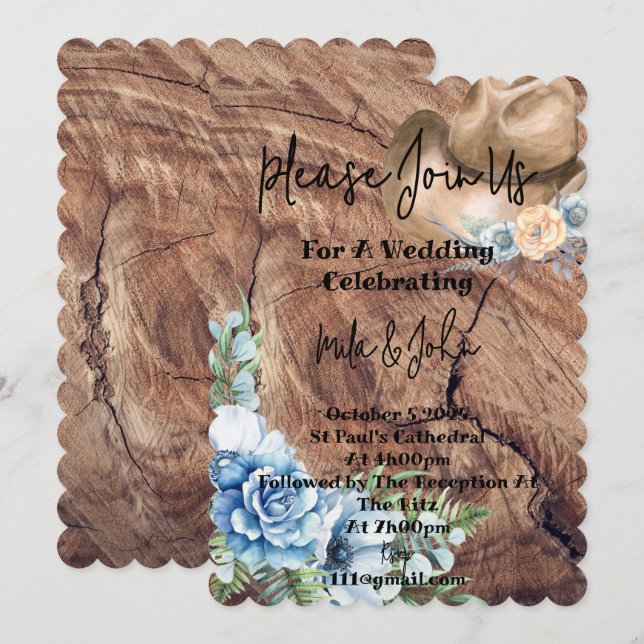 RUSTIKBOOTE KUWBOY WEDING INVITATION CARD EINLADUNG (Vorne/Hinten)