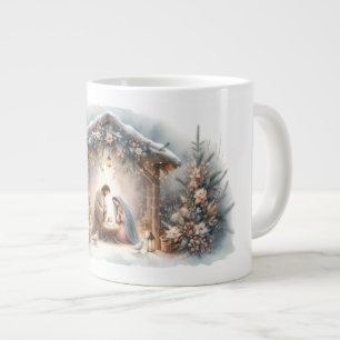 Rustike Weihnachtskrippen-Szene mit Winterblumen Jumbo-Tasse